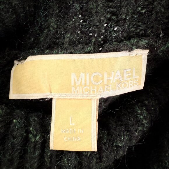 Michael Kors Charcoal Slouch Turtleneck Sweater Women's L MK Logo Knit Pullover - Picture 7 of 12